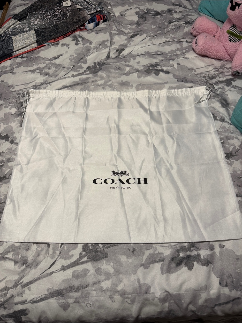Coach White Drawstring Logo Dust Bag
